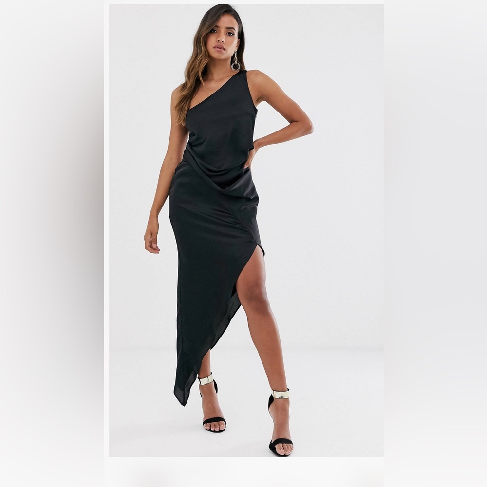 ASOS one shoulder drape midi dress in satin - lilac